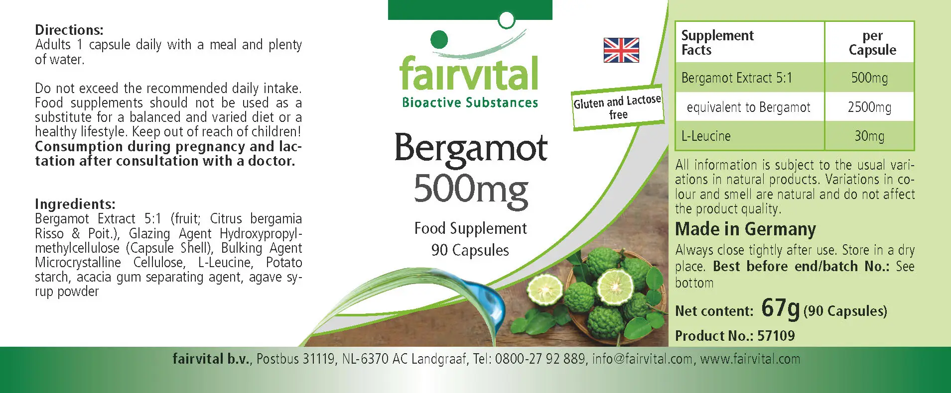 Bergamotte Extrakt 500mg - 90 Kapseln - 5-fach konzentriert - Hochdosiert und Vegan | Fairvital