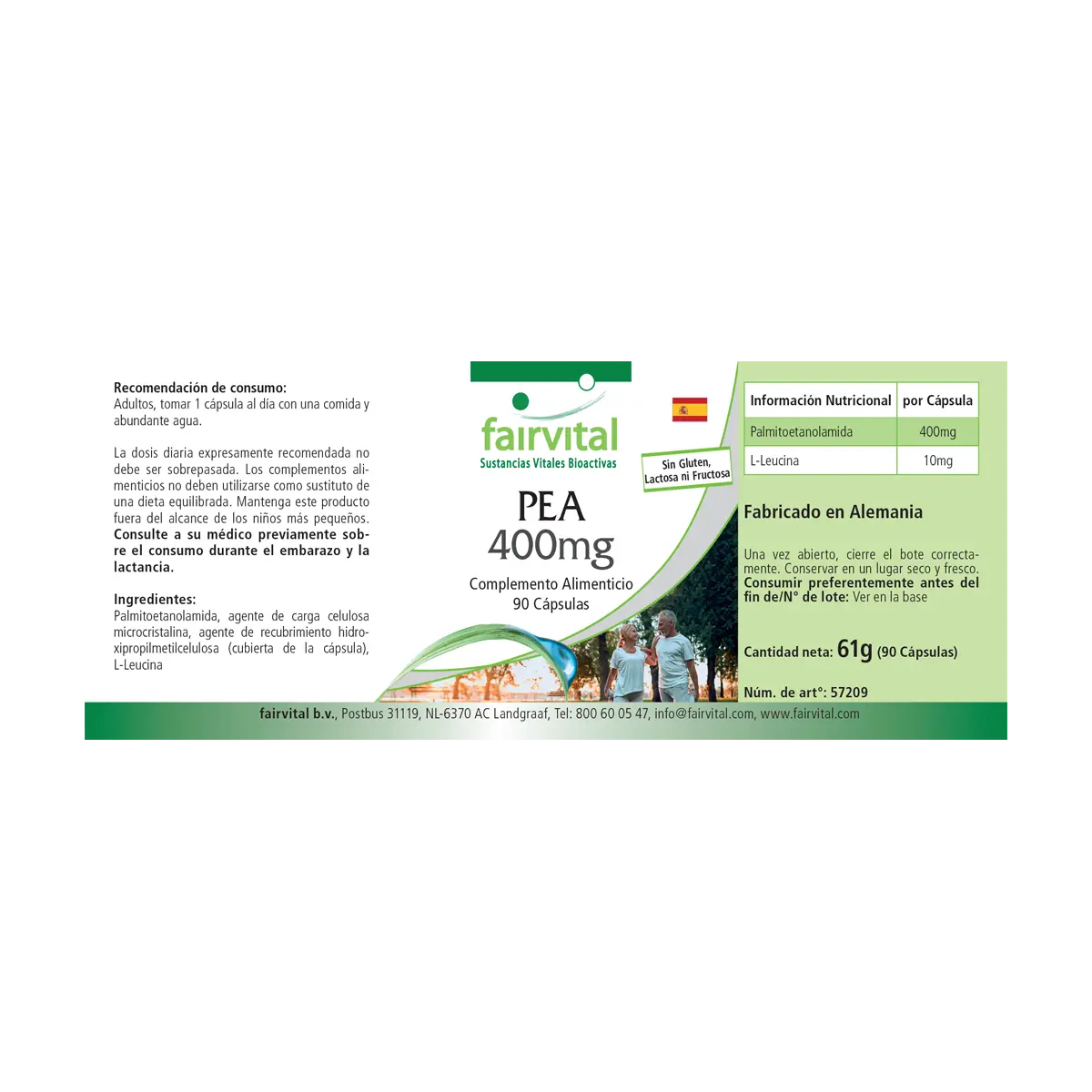 PEA 400mg - 90 Kapseln - Palmitoylethanolamid - Vegan | Fairvital