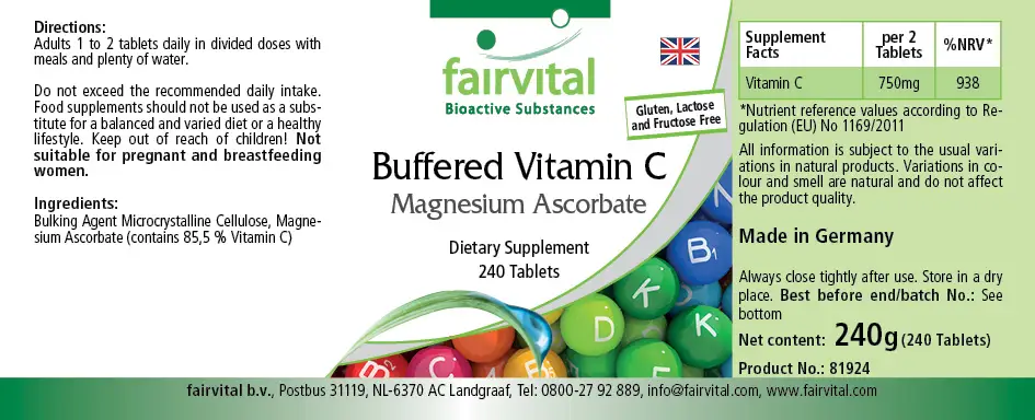 Gepuffertes Vitamin C als Magnesiumascorbat - 240 Tabletten - für Immunsystem, Kollagenbildung uvm. | Fairvital