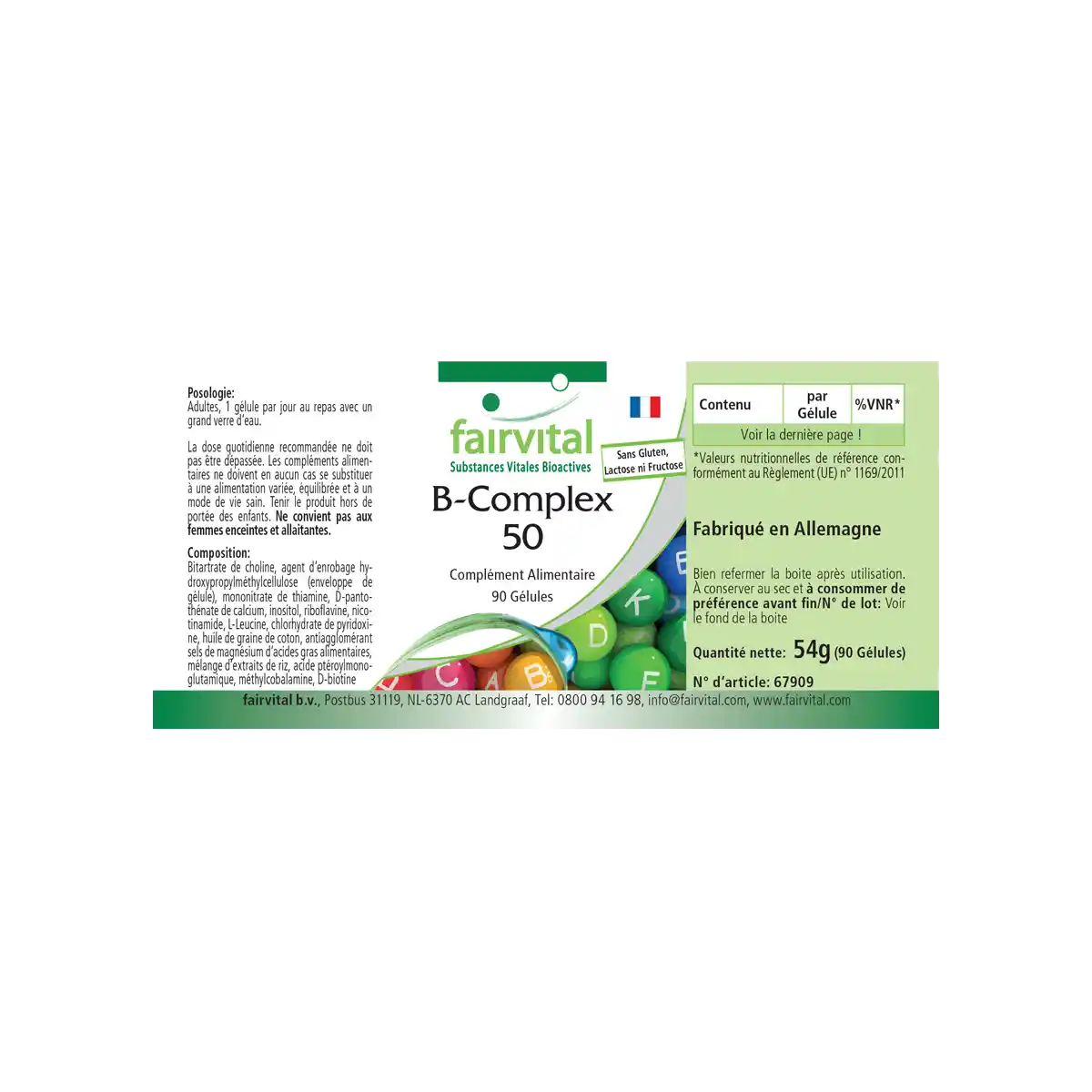 B-Komplex 50 - 90 Kapseln - mit B-Vitaminen, Cholin uvm. - für Immunsystem, Fettstoffwechsel, gegen Müdigkeit | Fairvital