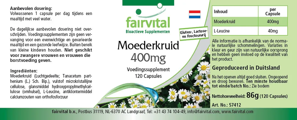 Mutterkraut 400mg - 120 Kapseln - Tanacetum parthenium - Feverfew - Vegan | Fairvital