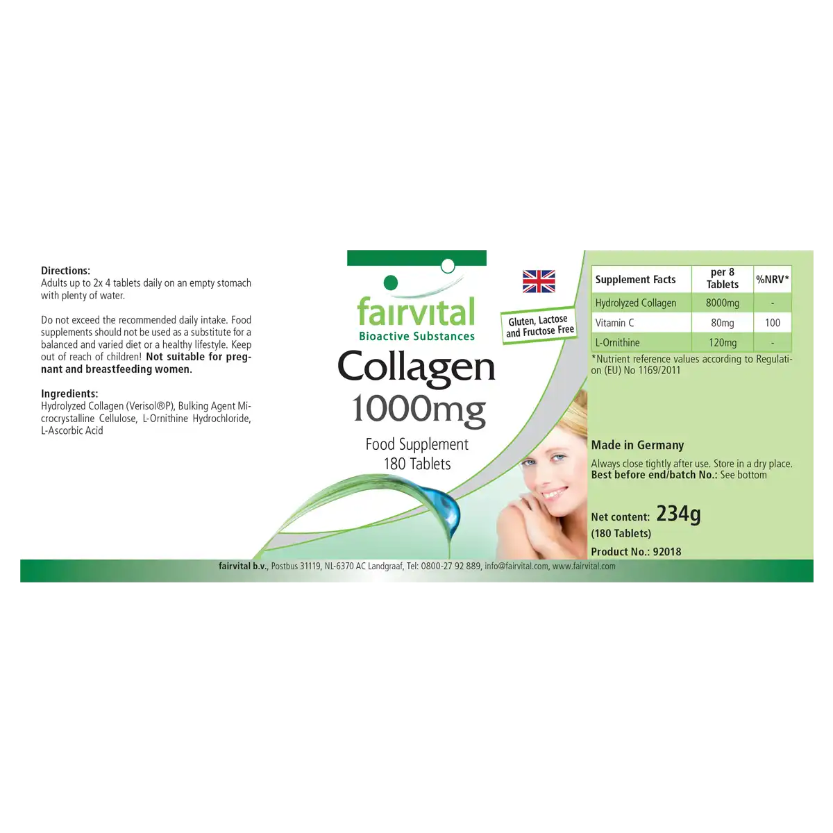 Collagen 1000mg - 180 Tabletten - mit Vitamin C uvm. - für Immunsystem, Kollagenbildung - Hochdosiert | Fairvital