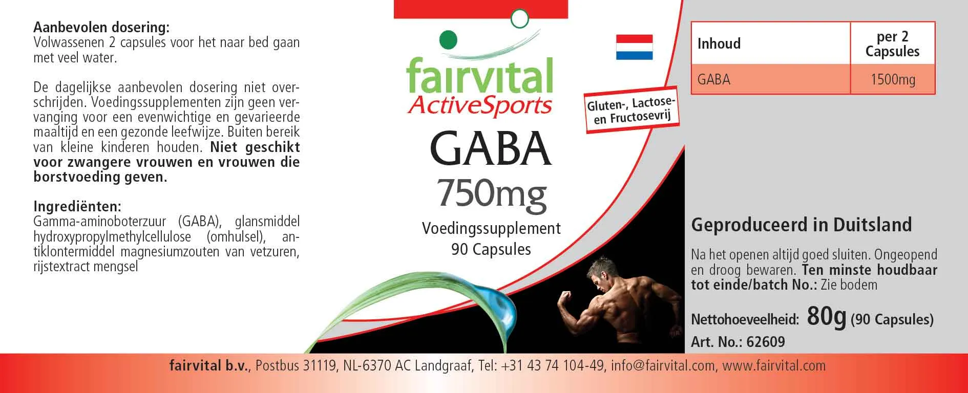 GABA 750mg - 90 Kapseln - Gamma-Aminobuttersäure - Hochdosiert und Vegan | Fairvital