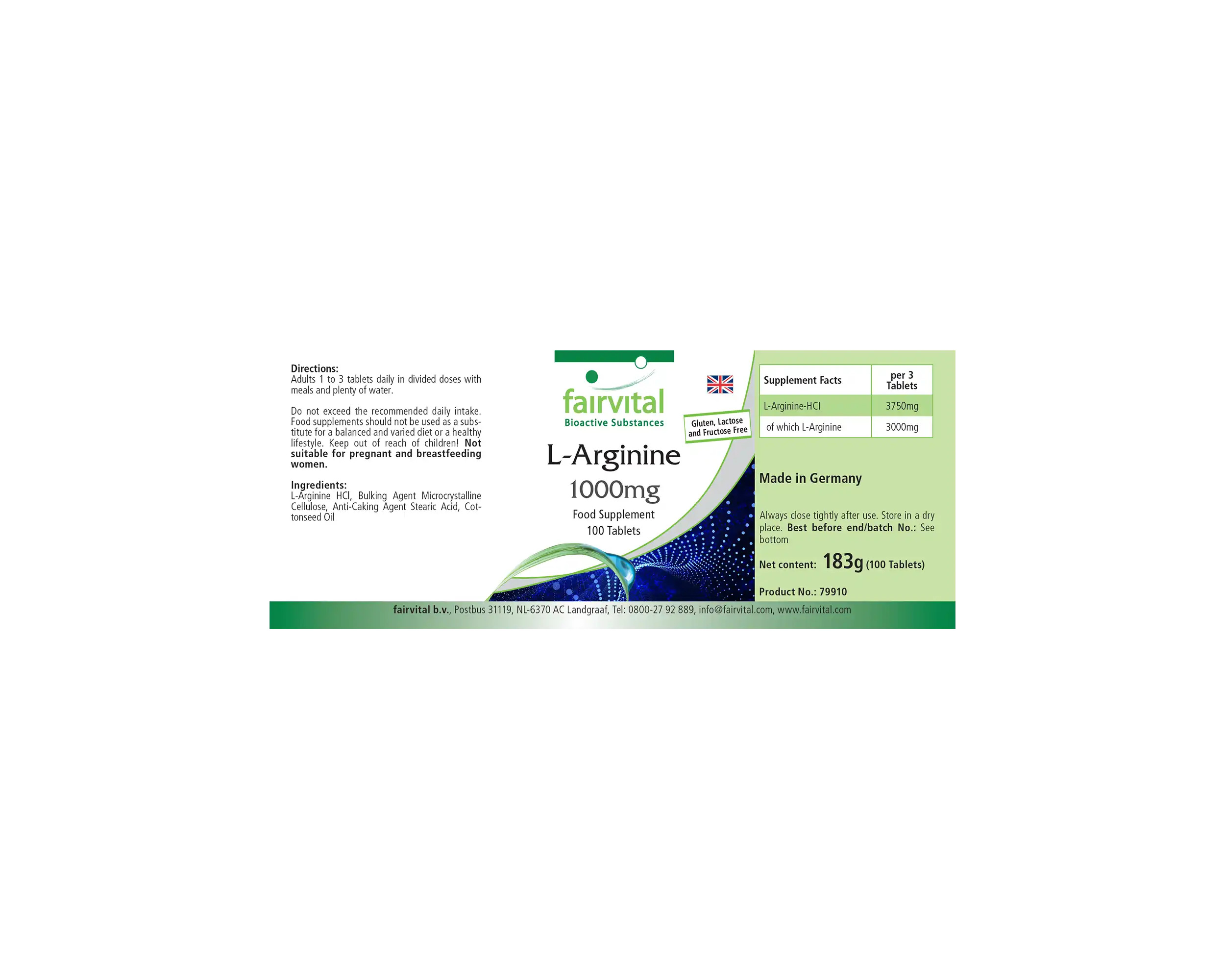 L-Arginin 1000mg - 100 Tabletten - Hochdosiert und Vegan | Fairvital