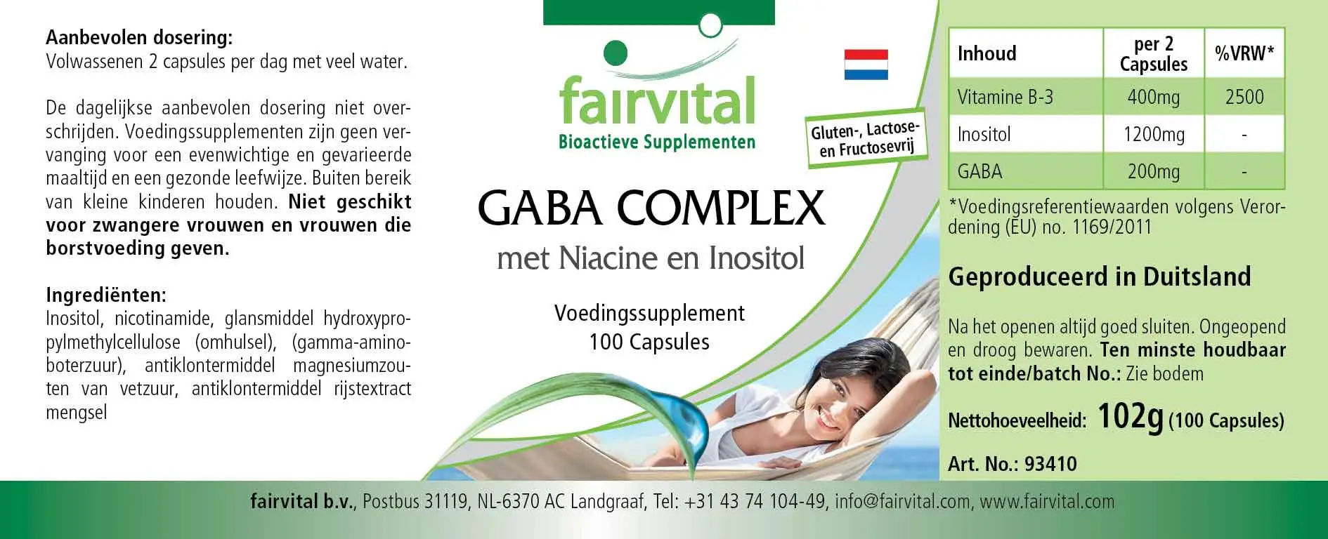 GABA Komplex mit Niacin und Inositol - 100 Kapseln - Hochdosiert und Vegan | Fairvital