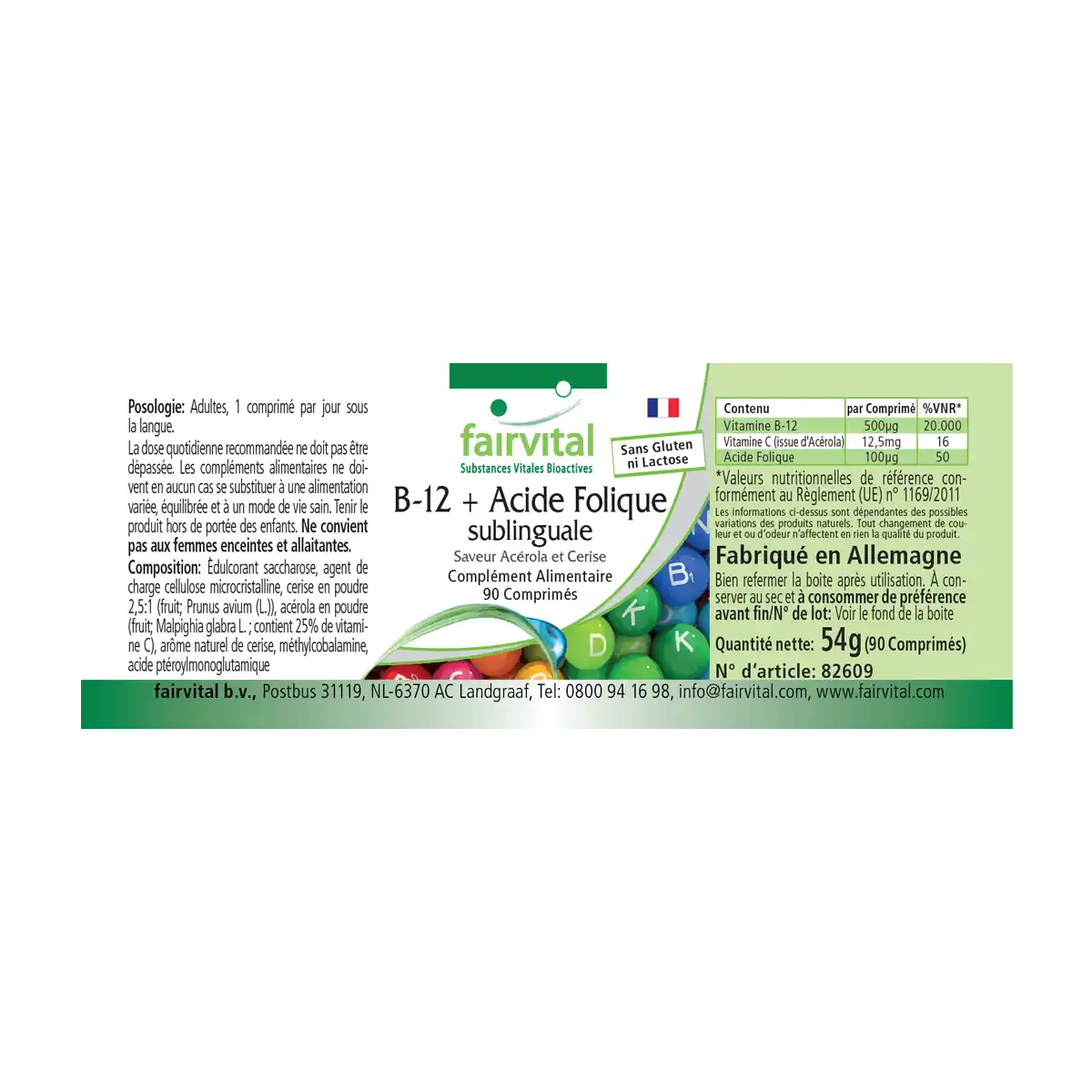 B-12 und Folsäure sublingual - 90 Tabletten - mit Vitamin C - für Immunsystem, gegen Müdigkeit uvm.| Fairvital