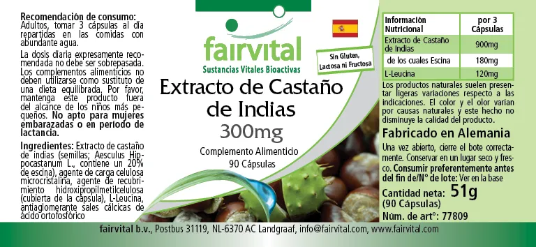 Rosskastanien Extrakt 300mg - 90 Kapseln - mit 20% Aescin - Aesculus hippocastanum - Vegan | Fairvital