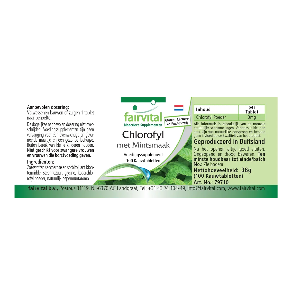Chlorophyll mit Minzaroma - 100 Kautabletten - Hochdosiert und Vegan | Fairvital