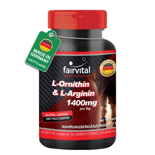 L-Ornithin & L-Arginin 1400mg pro Tagesdosis - 90 Tabletten  - Aminosäure - Hochdosiert und Vegan | Fairvital