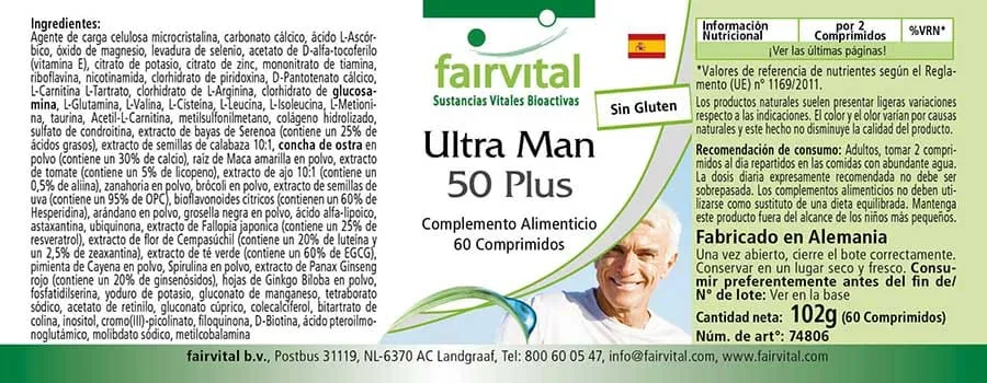 Ultra Man 50 Plus - 60 Tabletten - Multivitamin, Multimineral - für Immunsystem, Muskeln, Knochen uvm. | Fairvital