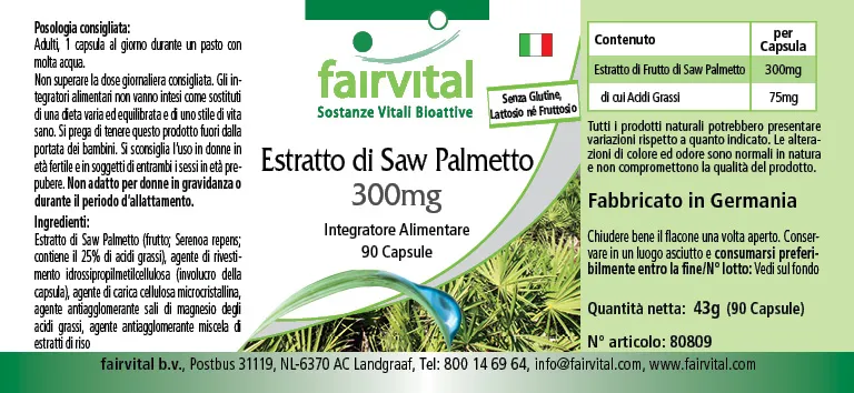 Sägepalme Extrakt 300mg - 90 Kapseln - mit Beta-Sitosterol - Hochdosiert und Vegan | Fairvital