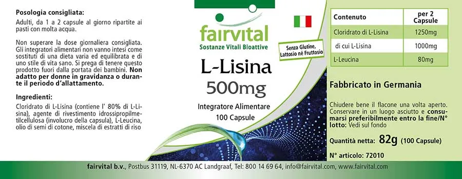 L-Lysin 500mg - 100 Kapseln - Vegan | Fairvital