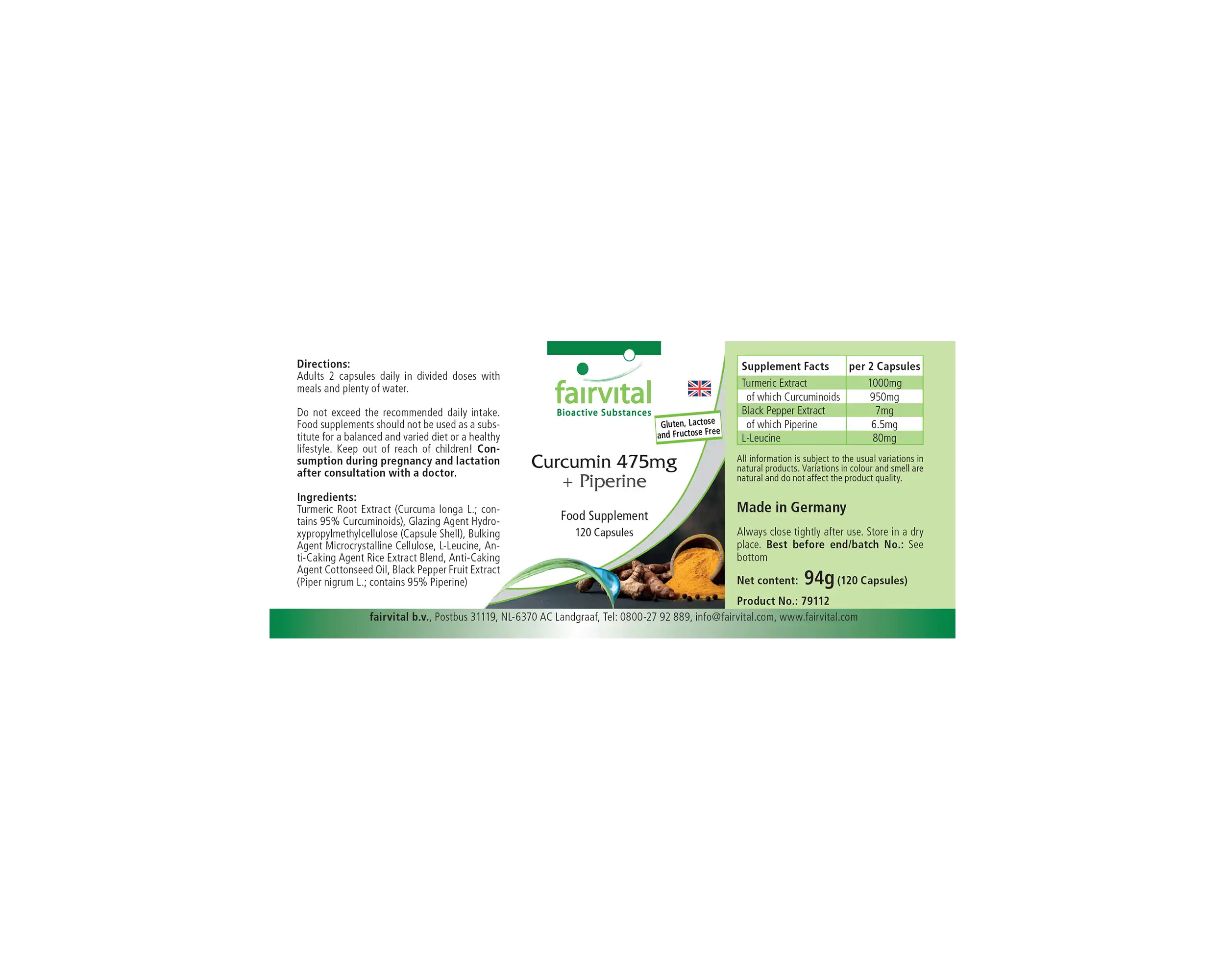 Curcumin + Piperin - 120 Kapseln - Kurkuma Kapseln - Hochdosiert und Vegan | Fairvital