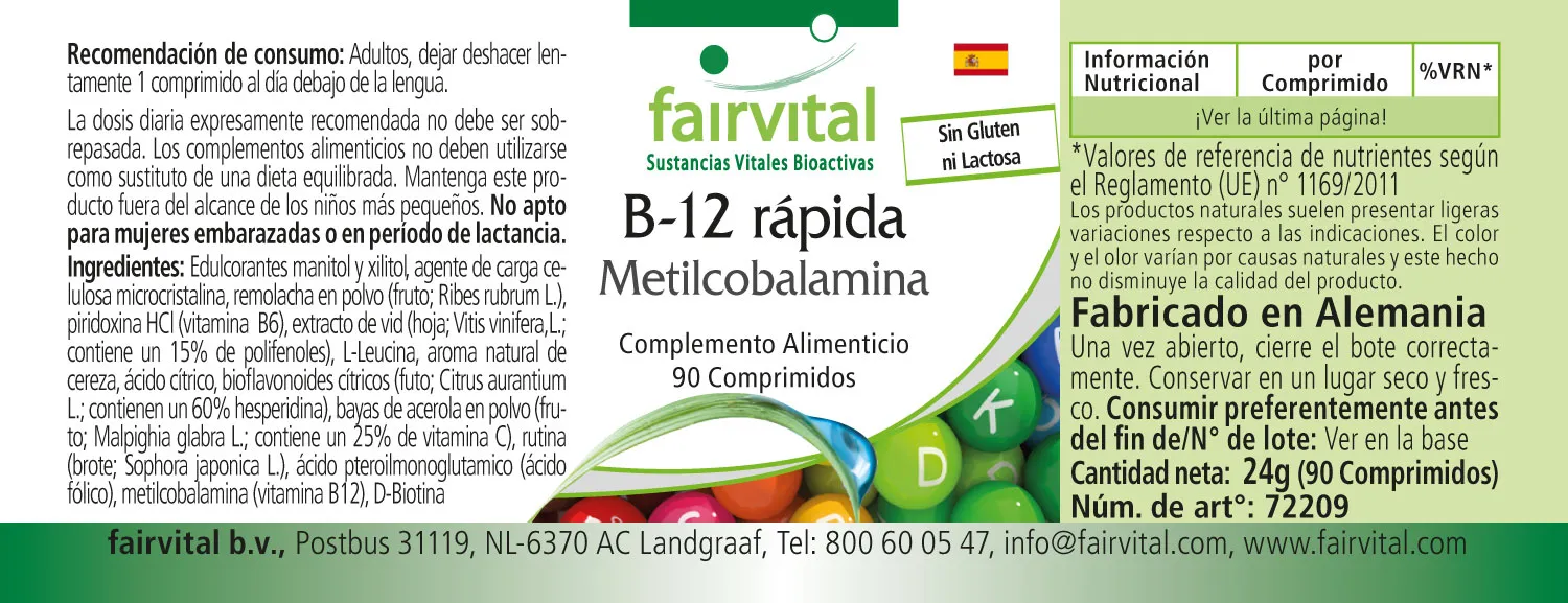 B-12 rapid als Methylcobalamin - 90 Tabletten - mit Vitamin B12 für Immunsystem, Zellteilung | Fairvital