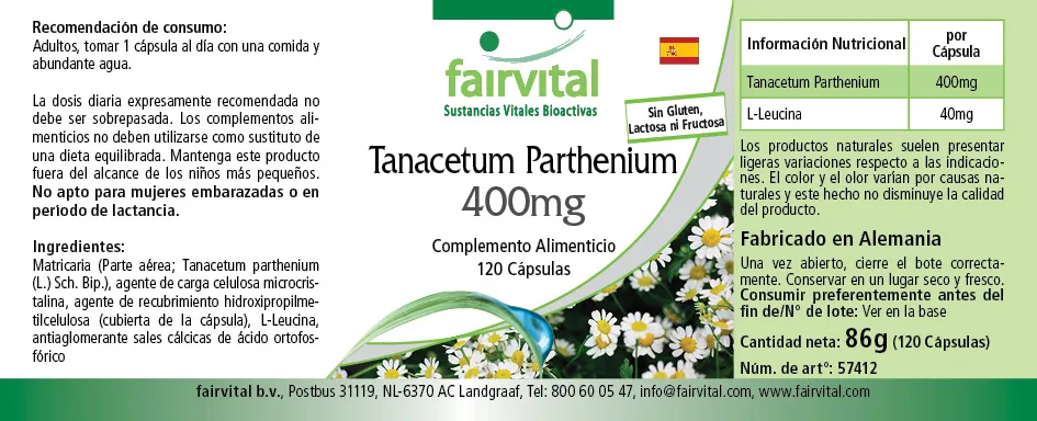 Mutterkraut 400mg - 120 Kapseln - Tanacetum parthenium - Feverfew - Vegan | Fairvital