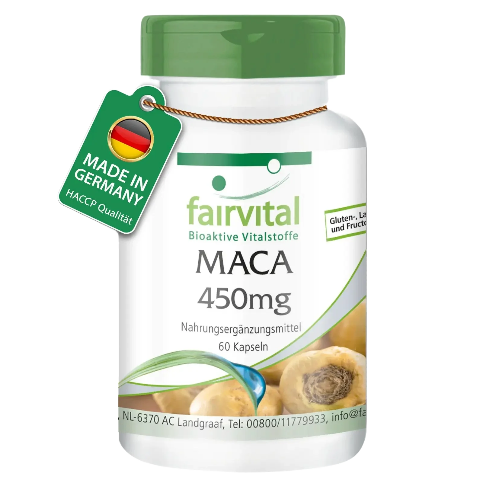MACA 450mg - 60 Kapseln - 4-fach konzentrierter Wurzelextrakt - Hochdosiert und Vegan | Fairvital