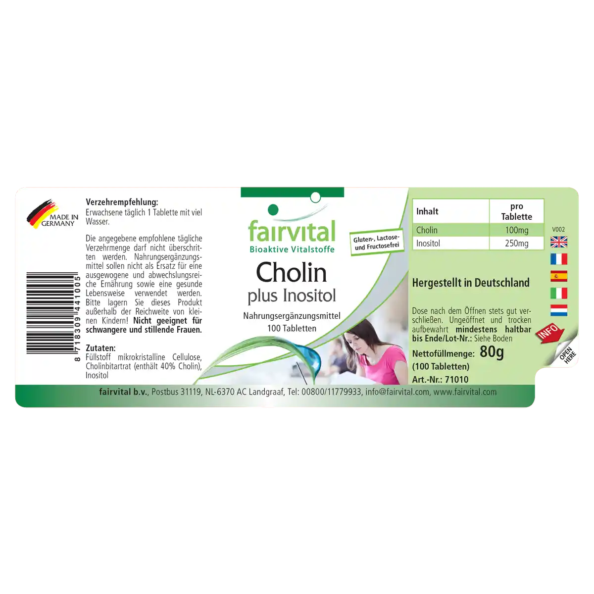 Cholin plus Inositol - 100 Tabletten - für Leberfunktion und Fettstoffwechsel - Hochdosiert und Vegan | Fairvital