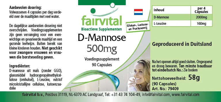 D-Mannose 500mg - 90 Kapseln - natürliches Monosaccharid - Hochdosiert und Vegan | Fairvital
