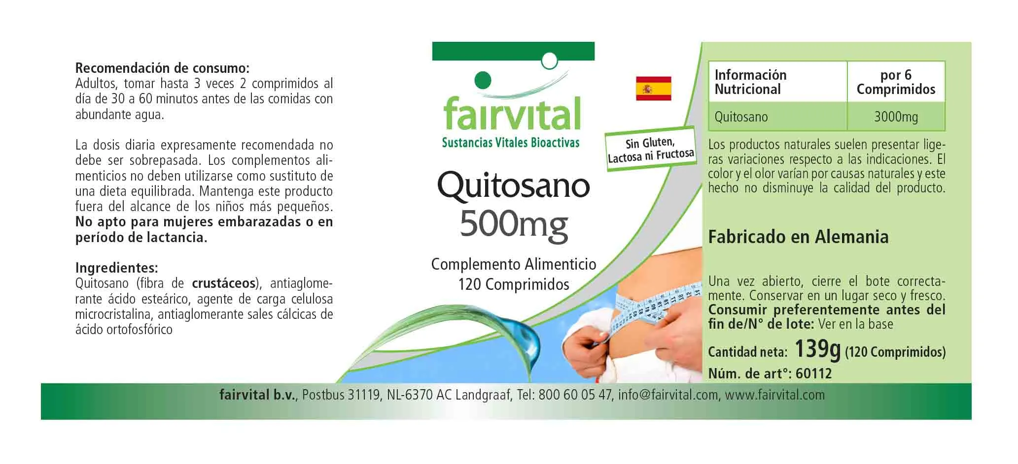 Chitosan 500mg - 120 Tabletten - 3000mg pro Tagesdosis - natürlicher Ballaststoff - Hochdosiert | Fairvital
