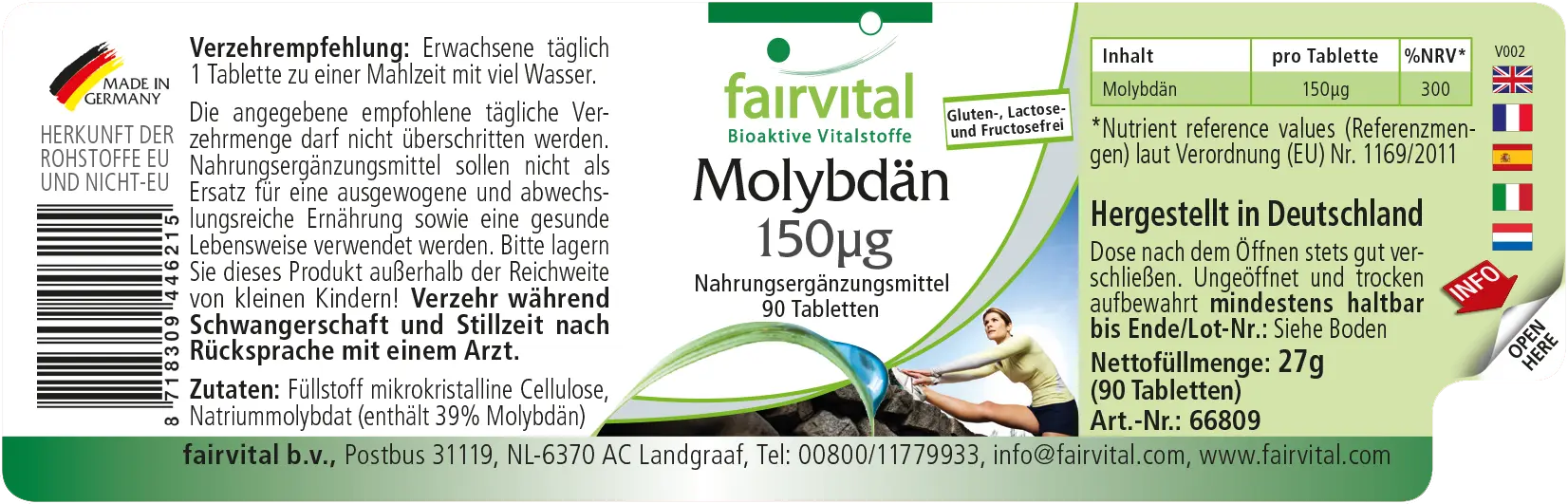Molybdän 150µg  - 90 Tabletten - essentielles Spurenelement - Hochdosiert und Vegan | Fairvital