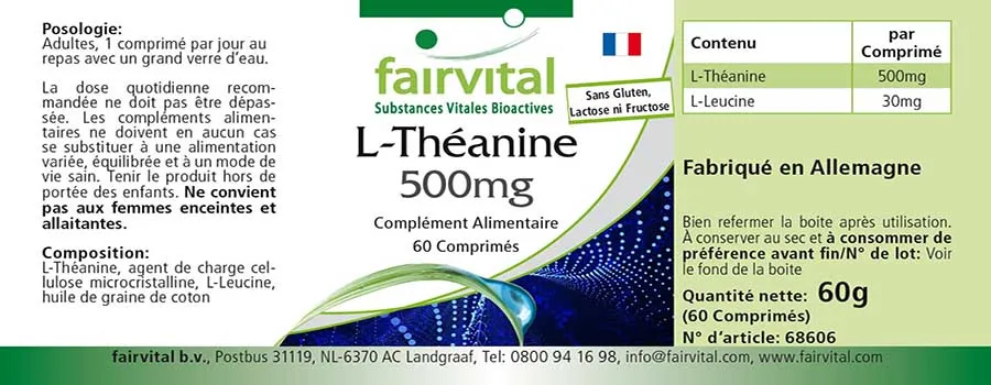 L-Theanin 500mg - 60 Tabletten - Aminosäure - Hochdosiert und Vegan | Fairvital