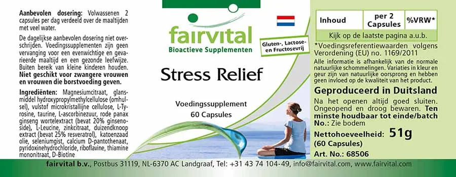 Stress Relief -  60 Kapseln - mit B-Vitaminen, Vitamin C, Zink uvm. - für Nervensystem, Zellschutz uvm. | Fairvital