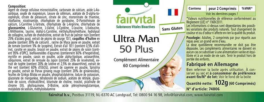 Ultra Man 50 Plus - 60 Tabletten - Multivitamin, Multimineral - für Immunsystem, Muskeln, Knochen uvm. | Fairvital
