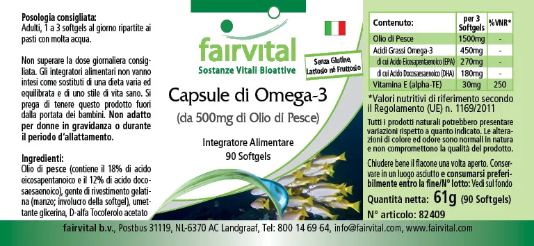 Omega-3-Kapseln aus 500mg Fischöl - 90 Softgels - für Blutdruck, Herz und Zellschutz | Fairvital