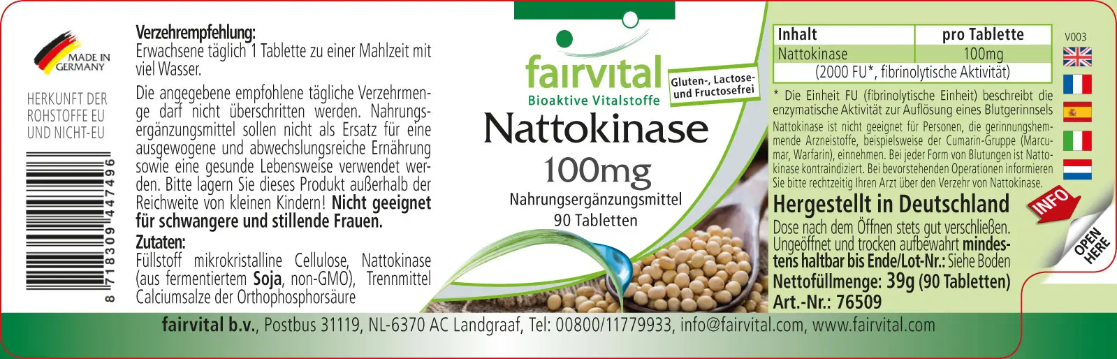 Nattokinase 100mg - 90 Tabletten - Hochdosiert und Vegan | Fairvital