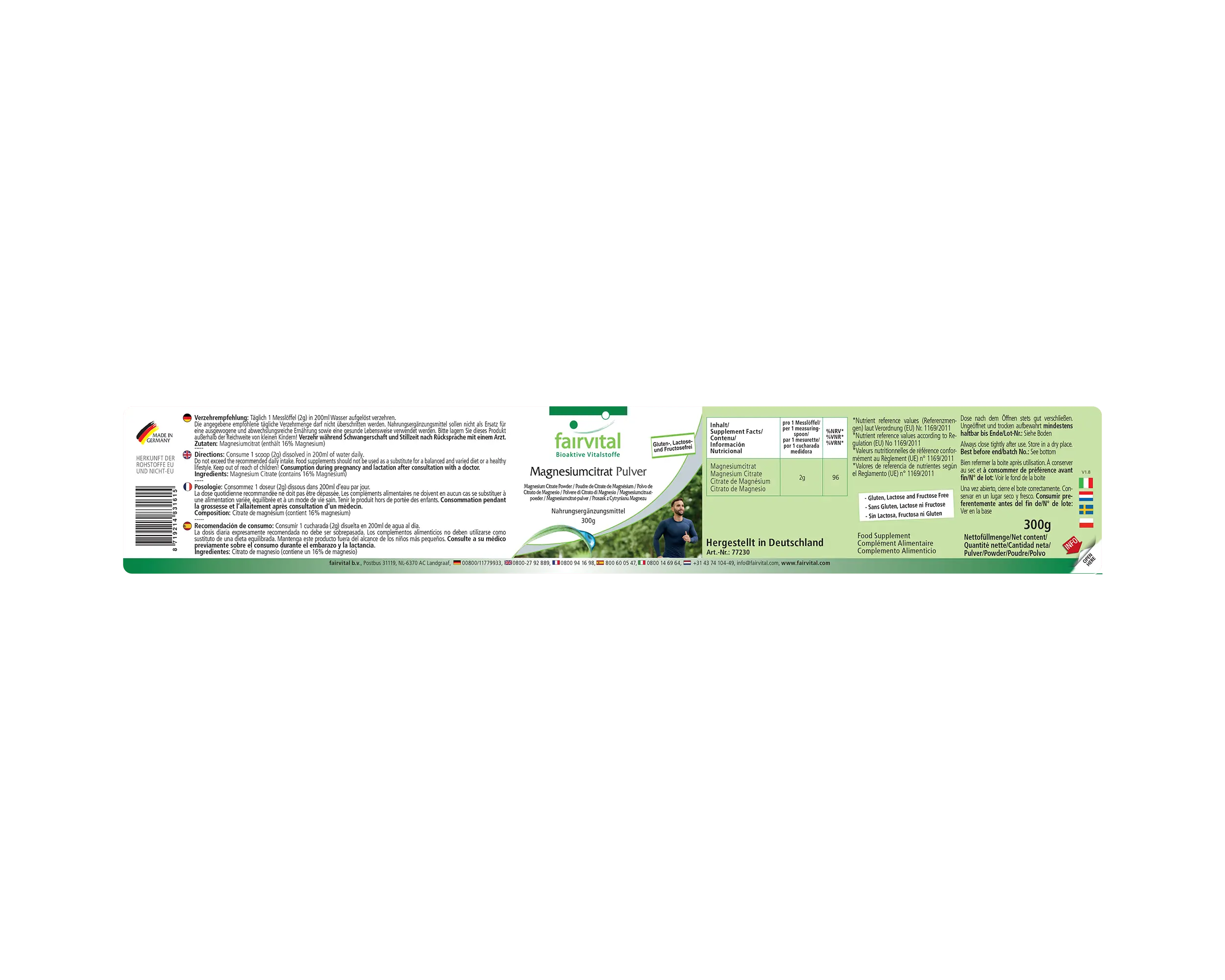 Magnesiumcitrat Pulver - 300g - ideal für Sportler - Hoch bioverfügbar - Vegan | Fairvital