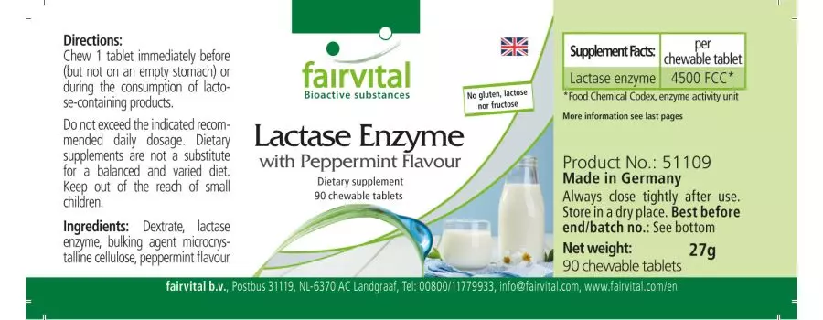 Laktase Enzym mit Pfefferminz Aroma - 90 Kautabletten - Hochdosiert | Fairvital