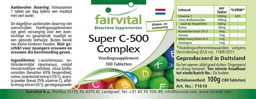 Super C-500 Komplex - 100 Tabletten - mit Vitamin C - für Immunsystem, Kollagenbildung uvm. - Vegan | Fairvital
