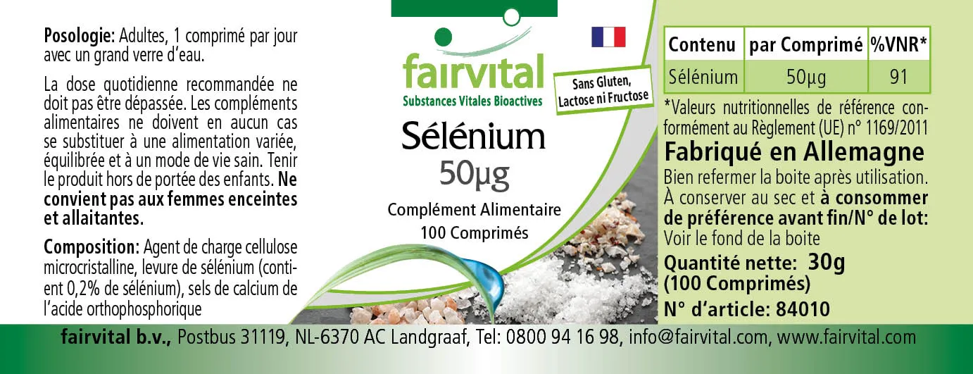Selen 50µg - 100 Tabletten - für Schilddrüse, Immunsystem, Haar uvm. - Vegan | Fairvital