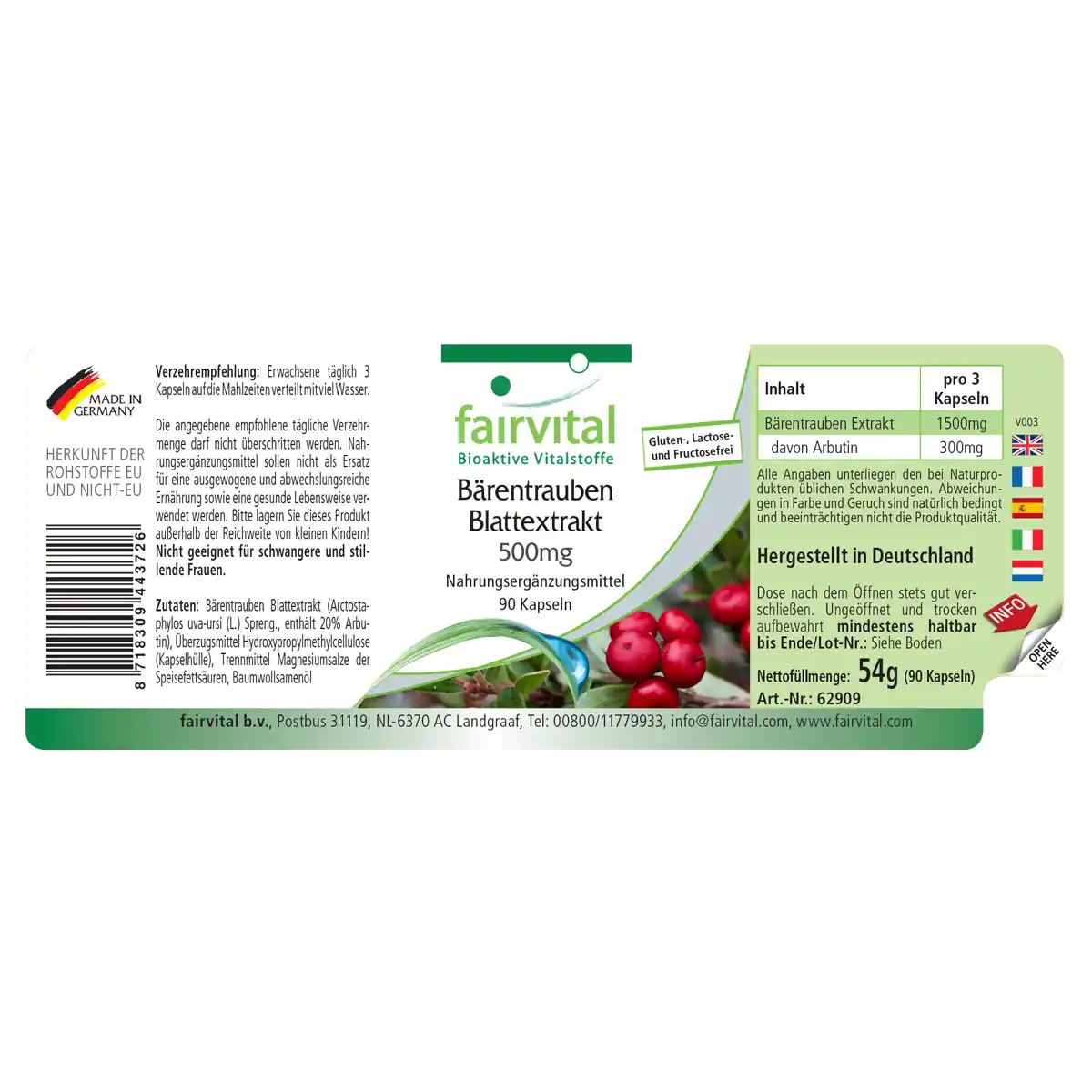 Bärentrauben Blattextrakt 500mg - mit 20% Arbutin - 90 Kapseln - Hochdosiert und Vegan | Fairvital Bärentrauben Blattextrakt 500mg - mit 20% Arbutin - 90 Kapseln - Hochdosiert und Vegan | Fairvital