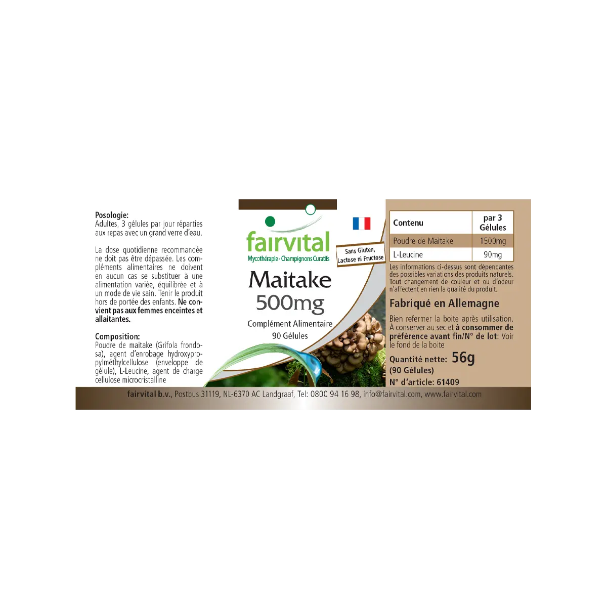 Maitake 500mg - 90 Kapseln - Grifola frondosa - Hochdosiert und Vegan | Fairvital