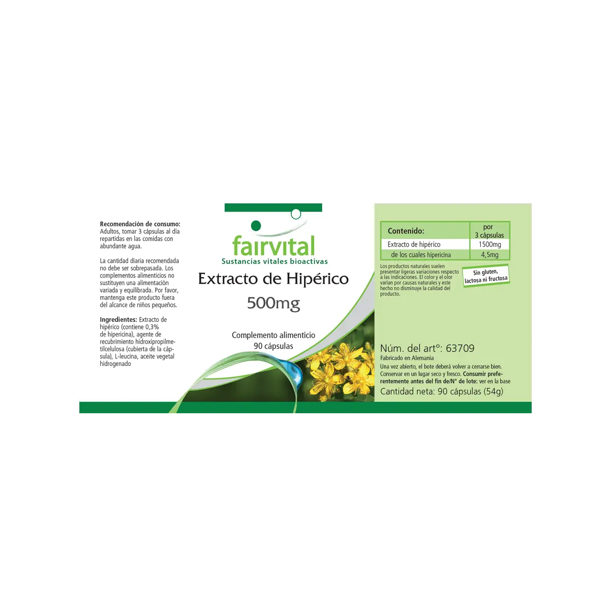Johanniskraut-Extrakt 500mg mit Hypericin - 90 Kapseln - Hypericum perforatum - Hochdosiert und Vegan | Fairvital