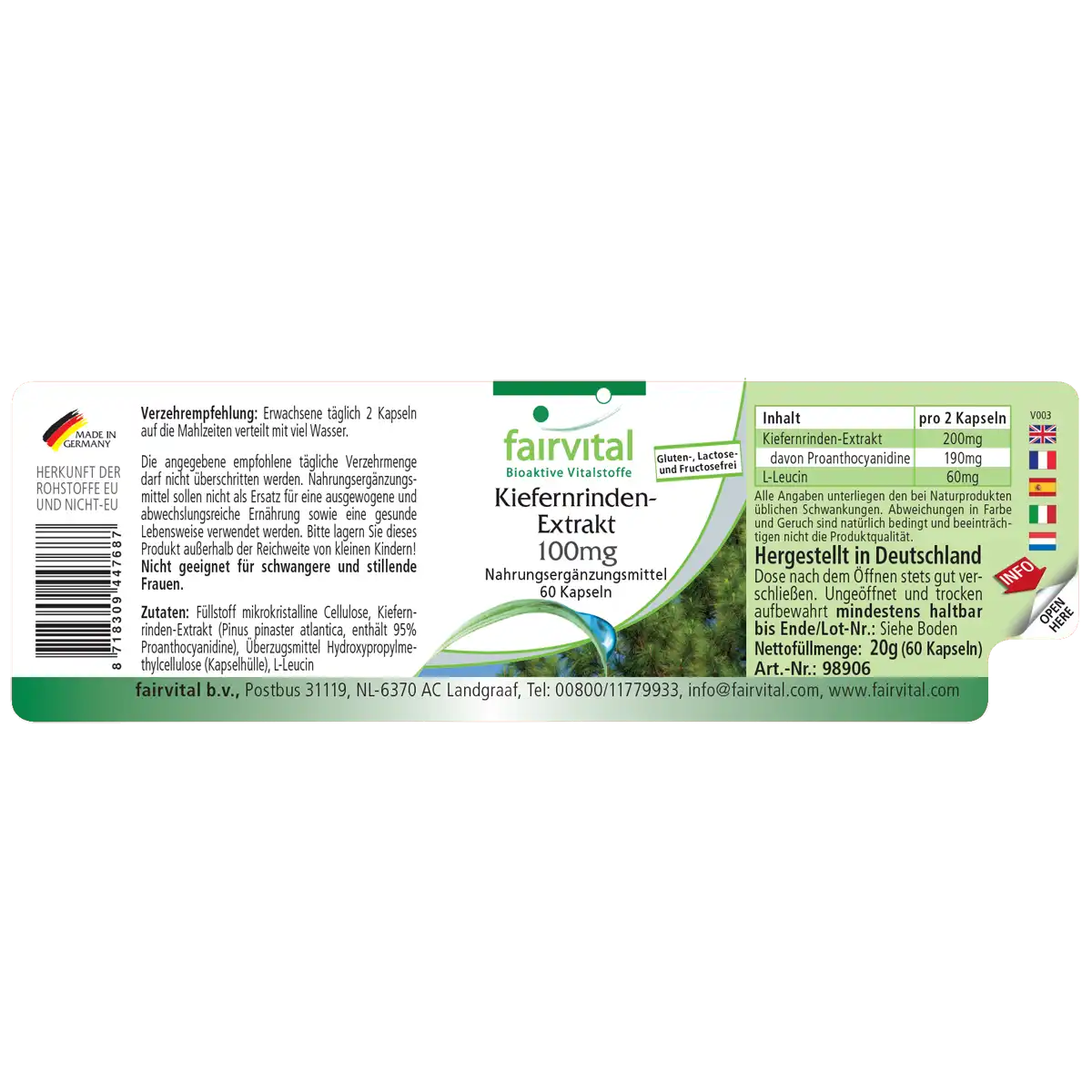 Kiefernrinden-Extrakt 100mg- 60 Kapseln - 95% Proanthocyanidine - VEGAN | Fairvital