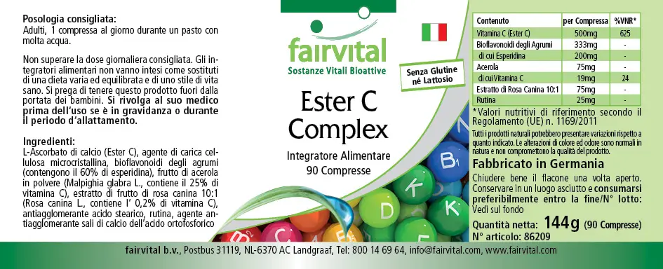 Ester C Komplex - 90 Tabletten -  gepuffertes Vitamin C (magenfreundlich) - für Immunsystem, Kollagenbildung uvm. | Fairvital