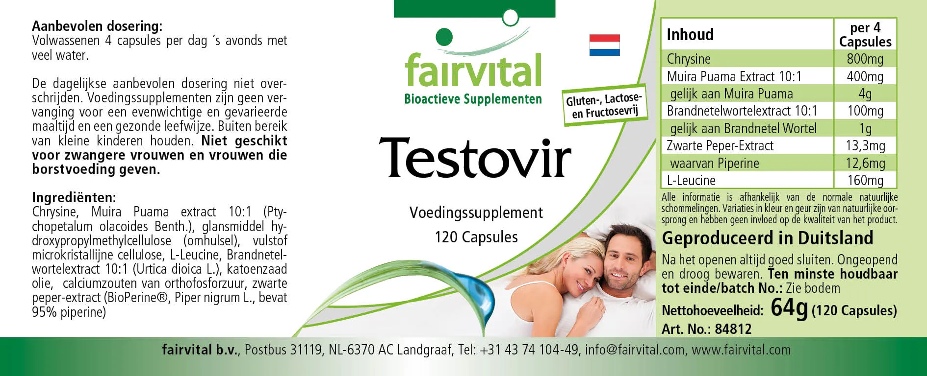Testovir - 120 Kapseln - mit Muira Puama, Chrysin & Bioperin - Hochdosiert und Vegan | Fairvital