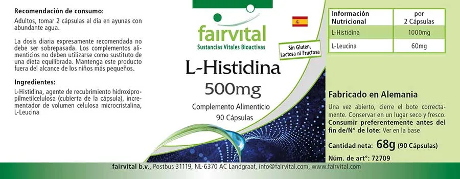 L-Histidin 500mg - 90 Kapseln - Aminosäure - Hochdosiert und Vegan | Fairvital
