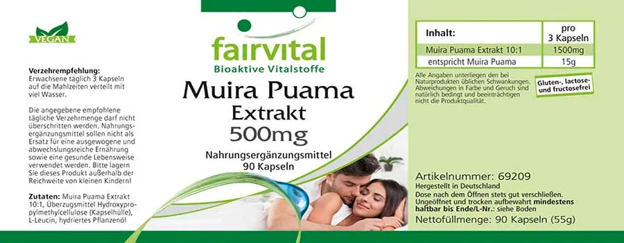 Muira Puama - 90 Kapseln - Potenzholz 10:1 Extrakt - Hochdosiert und Vegan | Fairvital