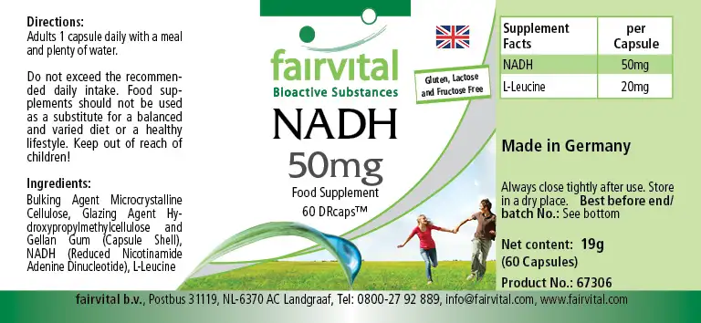 NADH 50mg - 60  DRCaps™ - Coenzym 1 - Hochdosiert und Vegan | Fairvital