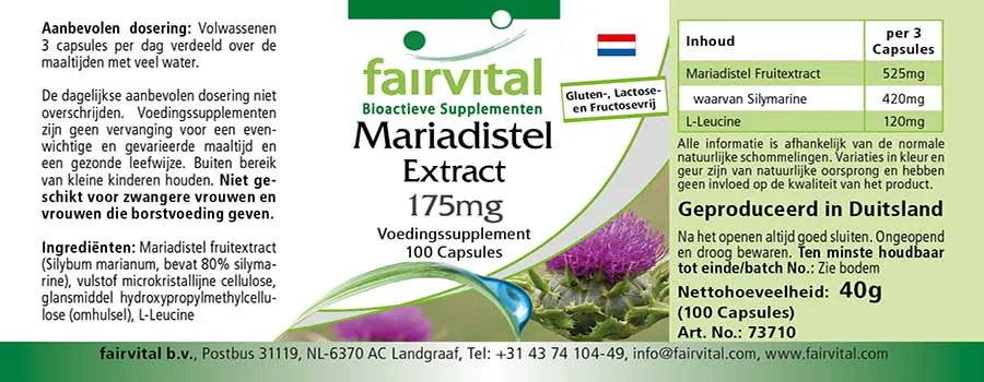 Mariendistel Extrakt 175mg - 100 Kapseln - standardisiert auf 80% Silymarin - Vegan | Fairvital