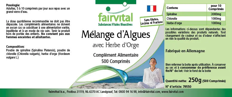 Algen Mix mit Spirulina, Chlorella und Gerstengras - 500 Tabletten - Hochdosiert und Vegan | Fairvital