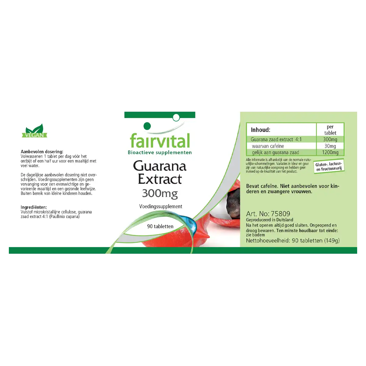 Guarana Extrakt 300mg - Paullinia cupana - 90 Tabletten - Energizer - Hochdosiert und Vegan | Fairvital