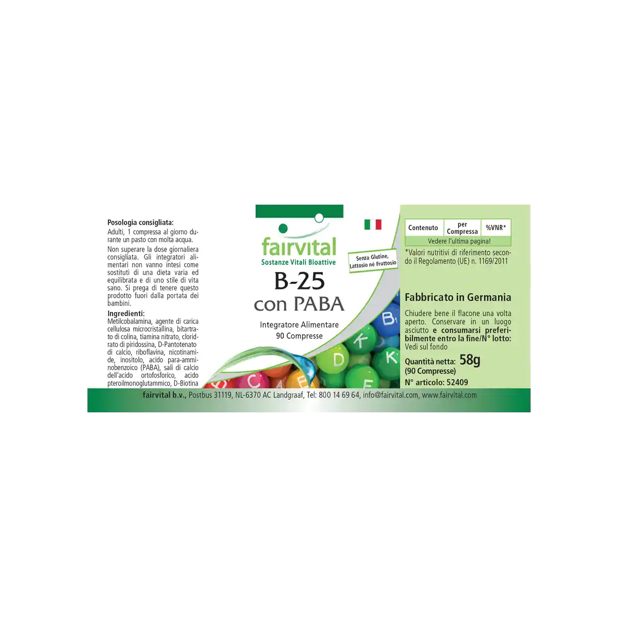B-25 mit PABA - 90 Tabletten - mit Vitamin B-12, Cholin & mehr - für Leberfunktion, Immunsystem uvm. - Vegan | Fairvital