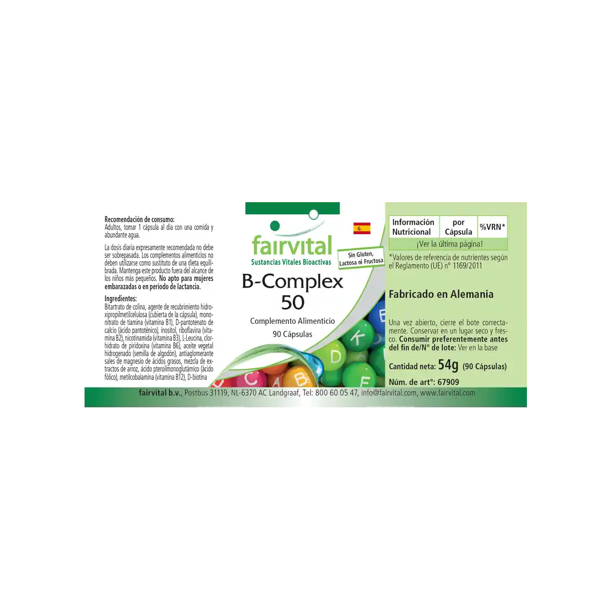 B-Komplex 50 - 90 Kapseln - mit B-Vitaminen, Cholin uvm. - für Immunsystem, Fettstoffwechsel, gegen Müdigkeit | Fairvital