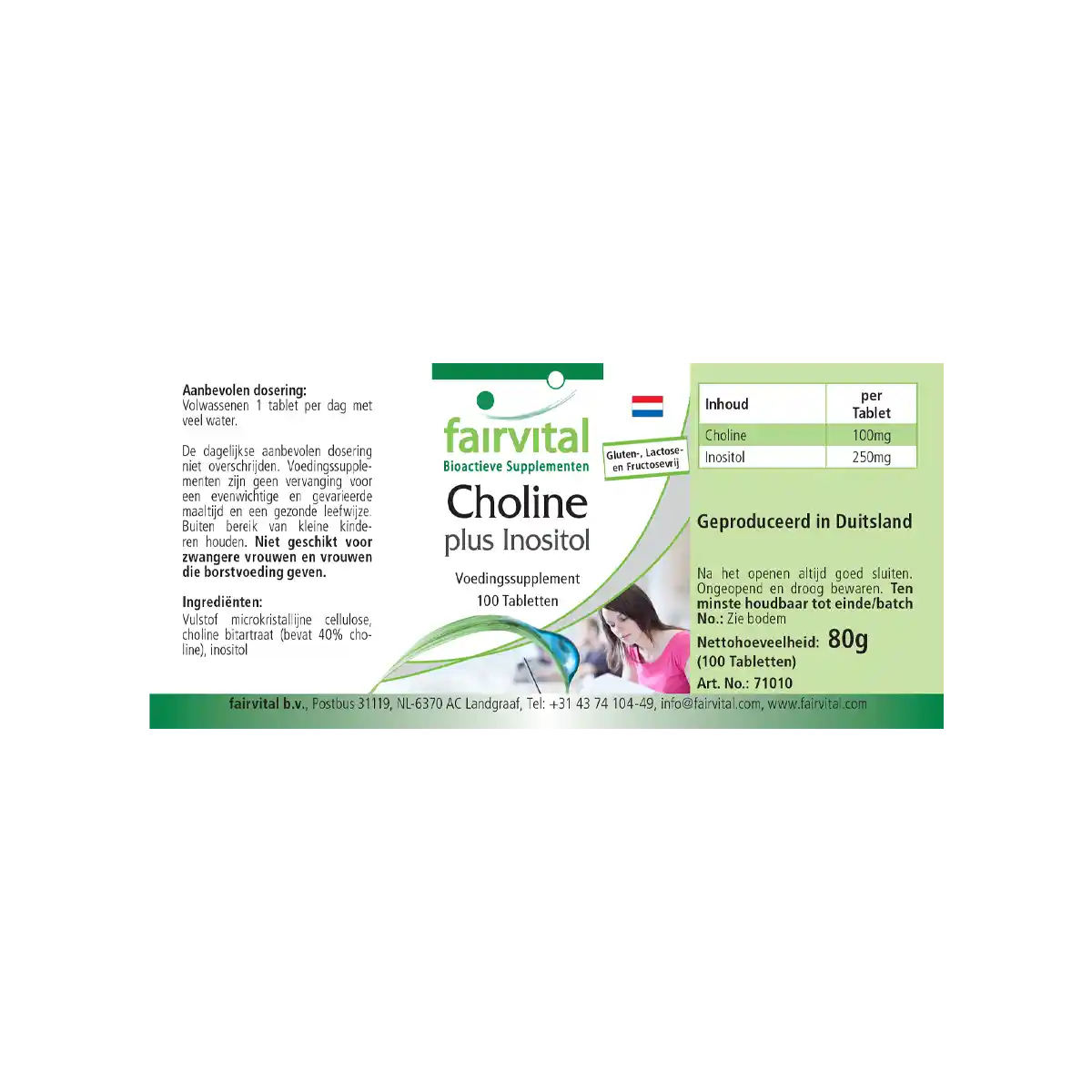 Cholin plus Inositol - 100 Tabletten - für Leberfunktion und Fettstoffwechsel - Hochdosiert und Vegan | Fairvital