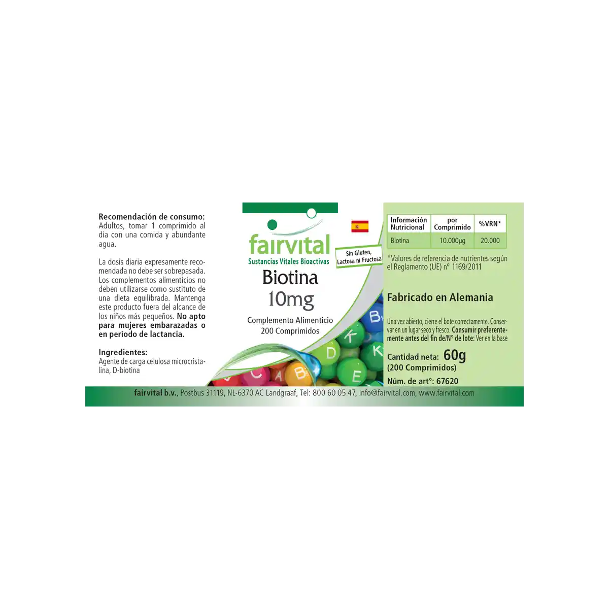 Biotin 10mg  - 200 Tabletten - mit 10000mcg Vitamin B7 pro Tablette -  für Haare, Haut, und Nervensystem - Hochdosiert und Vegan | Fairvital