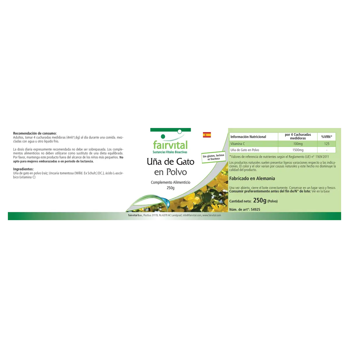 Katzenkralle Pulver 250g - mit Vitamin C - für Immunsystem, Kollagenbildung, uvm. - Vegan | Fairvital